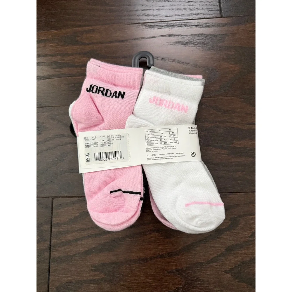 Jordan Ankle Socks 6 Pack Pink Black White Grey Youth 3Y-5Y Women 4-6 WJ0139-A9Y
